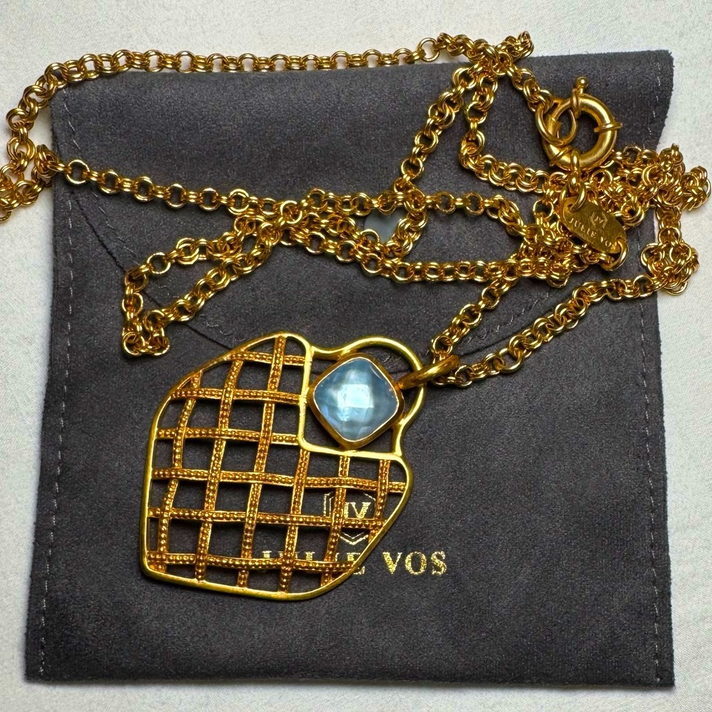 Julie Vos Gold and Blue Heart Pendant Necklace